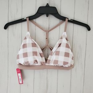 Xhilaration Tan & White Check Bikini Top Size D/DD